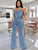 Sexy Sleeveless Denim Wide Leg Jumpsuits