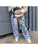 Retro Fashion Printed Ripped Wide Leg Jeans