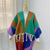 Contrast Color Geometric Pattern Mohair Fringe Shawl