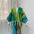 Contrast Color Geometric Pattern Mohair Fringe Shawl