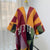 Contrast Color Geometric Pattern Mohair Fringe Shawl