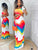 Colorblock Hollow Out Backless Maxi Dress