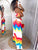 Colorblock Hollow Out Backless Maxi Dress