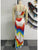 Colorblock Hollow Out Backless Maxi Dress