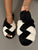 Two Tone Cross Strap Fluffy Slippers