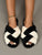 Two Tone Cross Strap Fluffy Slippers