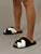 Two Tone Cross Strap Fluffy Slippers