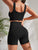 Yoga Basic 2pcs Seamless Yoga Set Sports Suit Ribbed Knit Tank Wide Waistband Tummy Control Shorts