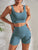 Yoga Basic 2pcs Seamless Yoga Set Sports Suit Ribbed Knit Tank Wide Waistband Tummy Control Shorts