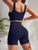 Yoga Basic 2pcs Seamless Yoga Set Sports Suit Ribbed Knit Tank Wide Waistband Tummy Control Shorts