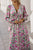 Floral Print Deep V Neck Ruched Cinched Waist Maxi Dress