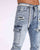 Irregular Spray Paint Workwear Blue Ripped Jeans