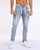 Irregular Spray Paint Workwear Blue Ripped Jeans